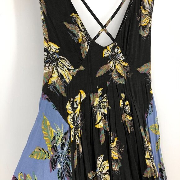 Free People Thought I Was Dreaming Black And Blue Floral Mini Dress XS - Picture 6 of 16